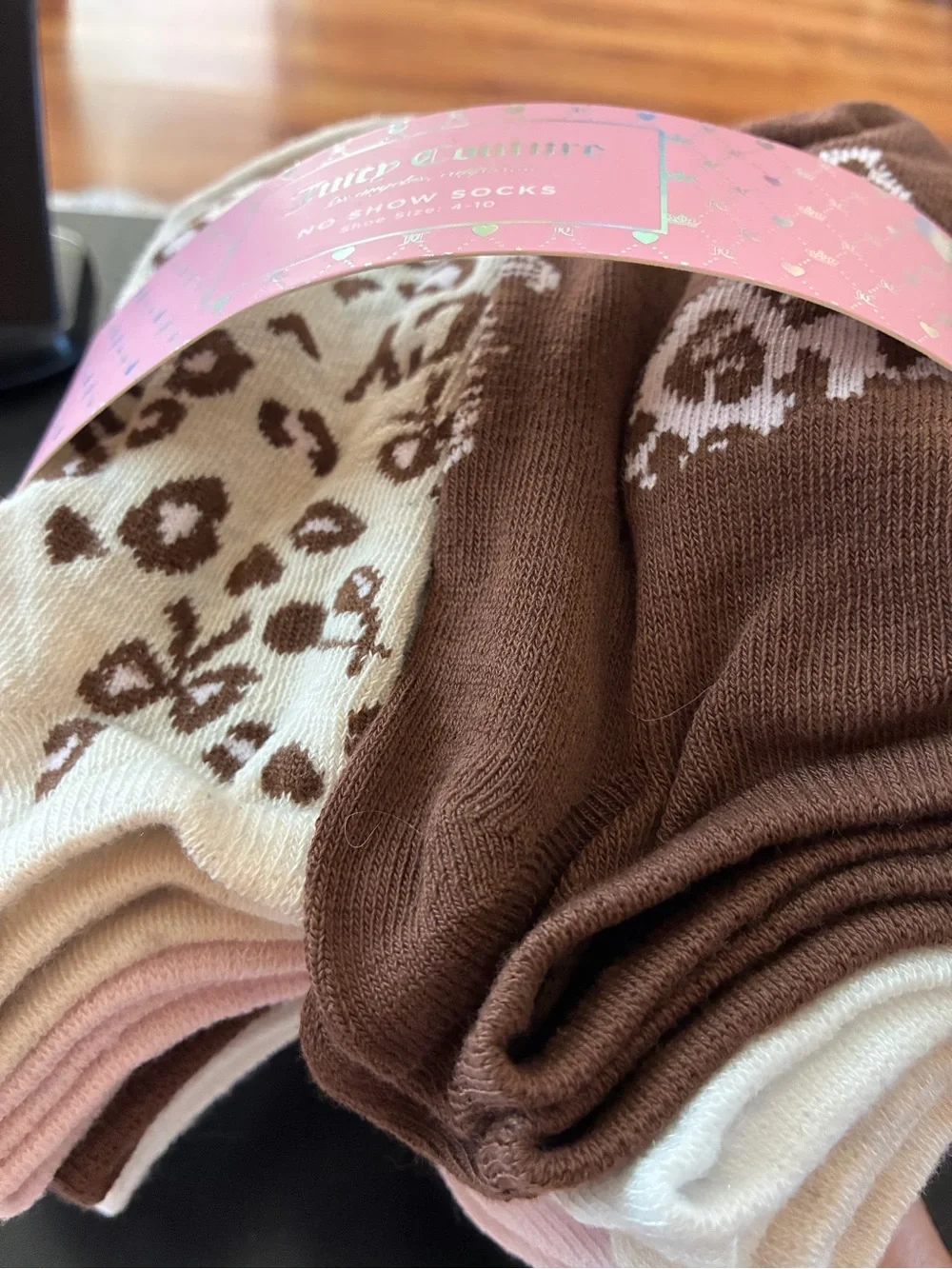 Juicy Couture No-Show Socks - Brown, Pink, White & Cream Leopard Print 10 Pack